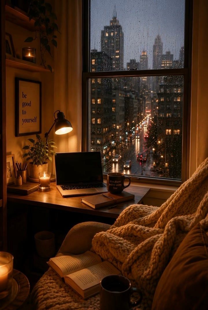 Chunky knit beige blanket draped over a chair in a cozy study nook.
