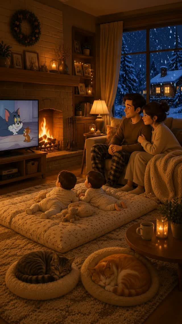 7 Family TV Room Ideas for a Comfortable Space 6 Plush cream rug in a cozy living room with a family and cats.